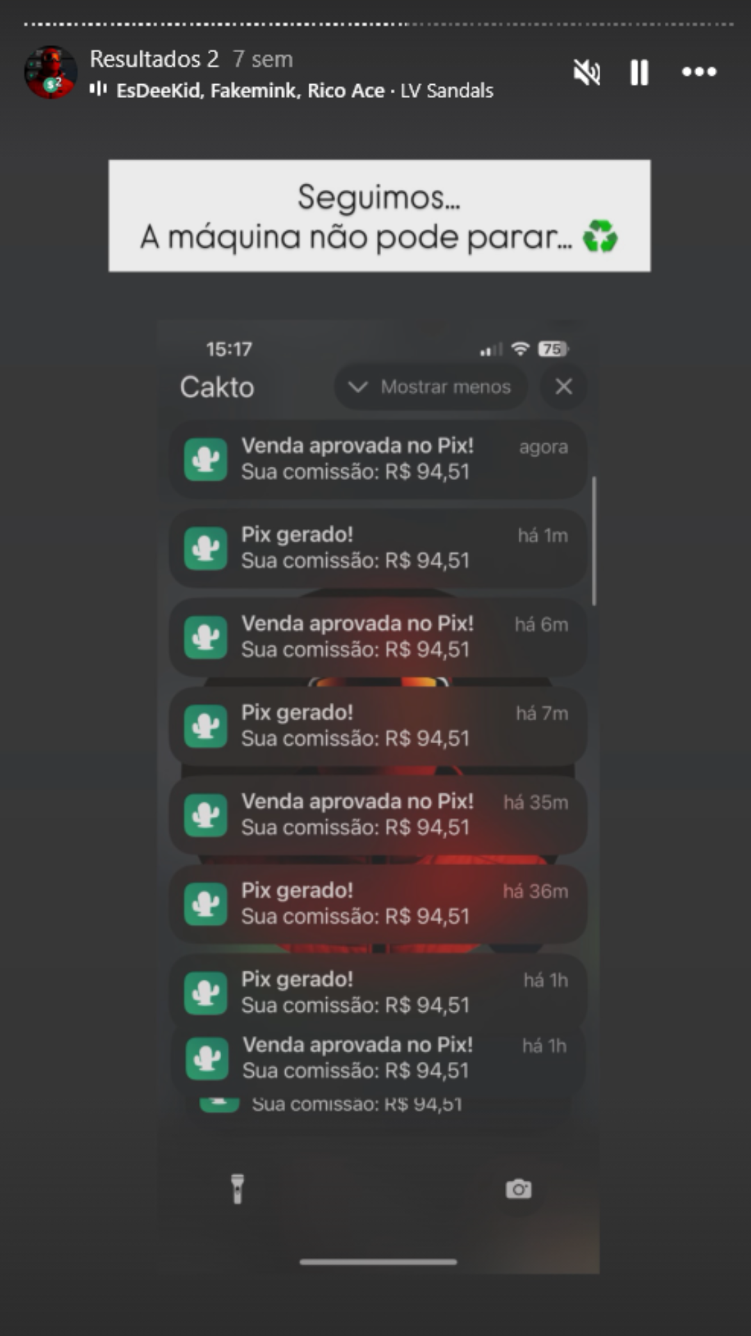 Notificações Cakto em cascata Venda aprovada no Pix R$94,51