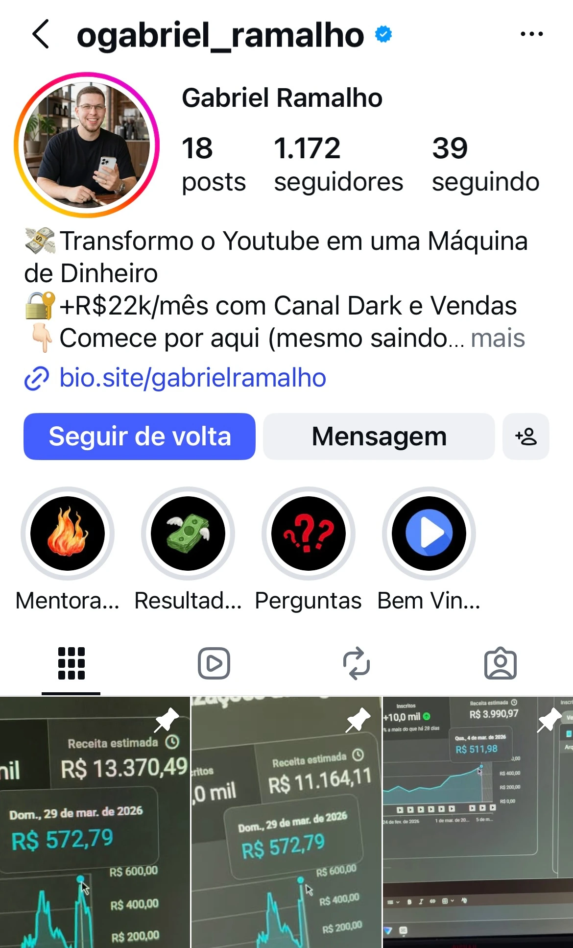 Perfil Instagram de Gabriel Ramalho — @ogabriel_ramalho
